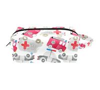 Trousse da viaggio per cosmetici da donna, in pelle di microfibra, pratico astuccio organizer con cerniera, con cerniera, ambulanze dei cartoni animati, camion dei pompieri, auto della polizia, Multi,