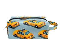 Trousse da viaggio per cosmetici, da donna, in pelle di microfibra, pratico astuccio organizer con cerniera, taxi auto su strada, Multi, 8.2x3.1x3.5 in/21x8x9 cm, Beauty case