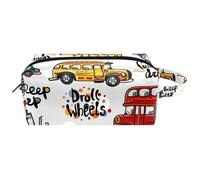 Trousse da viaggio per cosmetici da donna, in pelle di microfibra, pratico astuccio organizer con cerniera, trattore, autobus, camion, auto, taxi, Multi, 8.2x3.1x3.5 in/21x8x9 cm, Beauty case