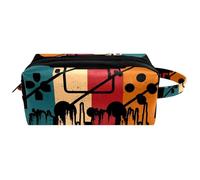 Trousse da viaggio per cosmetici da donna, in pelle di microfibra, pratico astuccio organizer con cerniera, motivo: Eat Sleep Game Repeat Joystick, Multi, 8.2x3.1x3.5 in/21x8x9 cm, Beauty case