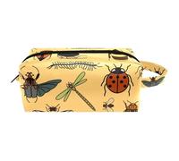 Trousse da viaggio per cosmetici da donna, in pelle di microfibra, pratico astuccio organizer con cerniera, insetti, falene, millepiedi, Multi, 8.2x3.1x3.5 in/21x8x9 cm, Beauty case