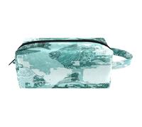 Trousse da viaggio per cosmetici da donna, in pelle di microfibra, pratico astuccio organizer con cerniera, colore: foglia di tè dell'Egeo Shoal of Fish, Multi, 8.2x3.1x3.5 in/21x8x9 cm, Beauty case
