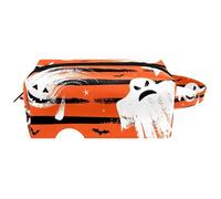Trousse da viaggio per cosmetici da donna, in pelle di microfibra, pratico astuccio organizer con cerniera, fantasmi e pipistrelli di Halloween, Multi, 8.2x3.1x3.5 in/21x8x9 cm, Beauty case