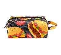 Trousse da viaggio per cosmetici da donna, in pelle di microfibra, pratico astuccio organizer con cerniera, gustoso jJuicy Cheeseburger grasso, Multi, 8.2x3.1x3.5 in/21x8x9 cm, Beauty case