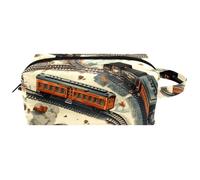 Trousse da viaggio per cosmetici da donna, in pelle di microfibra, pratico astuccio organizer con cerniera, treno vintage su ferrovia, Multi, 8.2x3.1x3.5 in/21x8x9 cm, Beauty case