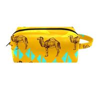 Trousse da viaggio per cosmetici da donna, in pelle di microfibra, pratico astuccio organizer con cerniera, disegnato a mano, cammelli egiziani, Multi, 8.2x3.1x3.5 in/21x8x9 cm, Beauty case