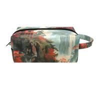 Trousse da viaggio per cosmetici da donna, in pelle di microfibra, pratico astuccio organizer con cerniera, tempio antico sulla cima della montagna, Multi, 8.2x3.1x3.5 in/21x8x9 cm, Beauty case