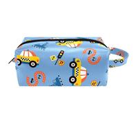 Trousse da viaggio per cosmetici da donna, in pelle di microfibra, pratico astuccio organizer con cerniera, taxi giallo con traffico cittadino, Multi, 8.2x3.1x3.5 in/21x8x9 cm, Beauty case