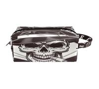 Trousse da viaggio per cosmetici da donna, in pelle di microfibra, pratico astuccio organizer con cerniera, motivo vintage con teschi di gangster, Multi, 8.2x3.1x3.5 in/21x8x9 cm, Beauty case
