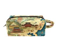 Trousse da viaggio per cosmetici da donna, in pelle di microfibra, pratico organizer con cerniera, mappa di viaggio del Giappone, Multi, 8.2x3.1x3.5 in/21x8x9 cm, Beauty case