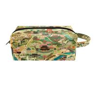 Trousse da viaggio per cosmetici da donna, in pelle di microfibra, pratico organizer con cerniera, mappa del Giappone, Multi, 8.2x3.1x3.5 in/21x8x9 cm, Beauty case