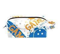 Trousse da viaggio per cosmetici, da donna, in pelle e microfibra, pratica borsa organizer con cerniera, per giochi di sport grunge bowling, Multi, 8.2x3.1x3.5 in/21x8x9 cm, Beauty case