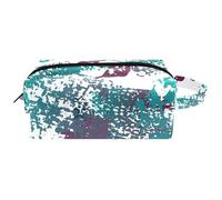 Trousse da viaggio per cosmetici da donna, in pelle e microfibra, pratica borsa organizer con cerniera, macchie di inchiostro verde, Multi, 8.2x3.1x3.5 in/21x8x9 cm, Beauty case