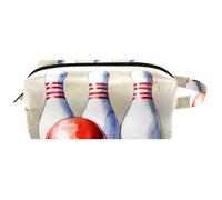 Trousse da viaggio per cosmetici da donna, in pelle e microfibra, pratica borsa organizer con cerniera, spille da bowling ad acquerello e palla, Multi, 8.2x3.1x3.5 in/21x8x9 cm, Beauty case