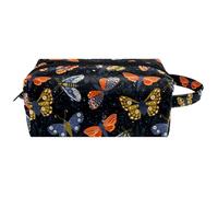 Trousse da viaggio per cosmetici da donna, in pelle e microfibra, pratica borsa organizer con cerniera, falene e insetti farfalla, Multi, 8.2x3.1x3.5 in/21x8x9 cm, Beauty case