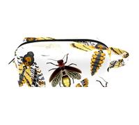 Trousse da viaggio per cosmetici da donna, in pelle e microfibra, pratica borsa organizer con cerniera, falene volanti e insetti lucciole, Multi, 8.2x3.1x3.5 in/21x8x9 cm, Beauty case