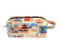 Trousse da viaggio per cosmetici da donna, in pelle e microfibra, pratica borsa organizer con cerniera, per viaggi in Europa, Africa, Asia, America, Multi, 8.2x3.1x3.5 in/21x8x9 cm, Beauty case