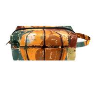 Trousse da viaggio per cosmetici da donna, in pelle e microfibra, pratica borsa organizer con cerniera, motivo basket su quadrato, Multi, 8.2x3.1x3.5 in/21x8x9 cm, Beauty case