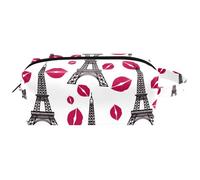 Trousse da viaggio per cosmetici, da donna, in pelle e microfibra, pratica borsa organizer con cerniera, Torre Eiffel e baci, Multi, 8.2x3.1x3.5 in/21x8x9 cm, Beauty case