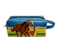 Trousse da viaggio per cosmetici da donna, in pelle e microfibra, pratica borsa organizer con cerniera, cavalla marrone e puledro, Multi, 8.2x3.1x3.5 in/21x8x9 cm, Beauty case