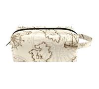 Trousse da viaggio per cosmetici, da donna, in pelle e microfibra, pratica borsa organizer con cerniera, mappe geografiche del mare, Multi, 8.2x3.1x3.5 in/21x8x9 cm, Beauty case