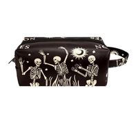 Trousse da viaggio per cosmetici da donna, in pelle e microfibra, pratica borsa organizer con cerniera, motivo scheletro spirituale, Multi, 8.2x3.1x3.5 in/21x8x9 cm, Beauty case