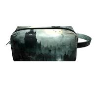 Trousse da viaggio per cosmetici da donna, in pelle e microfibra, pratica borsa organizer con cerniera, Halloween Night Town, Multi, 8.2x3.1x3.5 in/21x8x9 cm, Beauty case