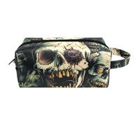 Trousse da viaggio per cosmetici da donna, in pelle e microfibra, pratica borsa organizer con cerniera, motivo zombi spaventosi teschi, Multi, 8.2x3.1x3.5 in/21x8x9 cm, Beauty case