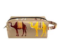 Trousse da viaggio per cosmetici da donna, in pelle e microfibra, pratica borsa organizer con cerniera, cammelli egiziani, Multi, 8.2x3.1x3.5 in/21x8x9 cm, Beauty case