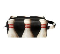 Trousse da viaggio per cosmetici, da donna, in pelle e microfibra, pratica borsa organizer con cerniera, spille da bowling e palla rossa, Multi, 8.2x3.1x3.5 in/21x8x9 cm, Beauty case