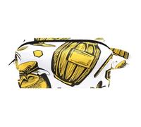 Trousse da viaggio per cosmetici da donna, in pelle e microfibra, pratica borsa organizer con cerniera, ape gialla a nido d'ape e barattolo per miele, Multi, 8.2x3.1x3.5 in/21x8x9 cm, Beauty case