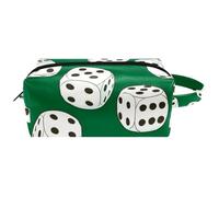 Trousse da viaggio per cosmetici da donna, in pelle e microfibra, pratica borsa organizer con cerniera, dadi a sei lati su sfondo verde, Multi, 8.2x3.1x3.5 in/21x8x9 cm, Beauty case