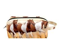 Trousse da viaggio per cosmetici, da donna, in pelle e microfibra, pratica borsa organizer con cerniera, cavalli che corrono nella polvere, Multi, 8.2x3.1x3.5 in/21x8x9 cm, Beauty case