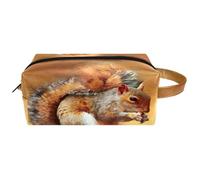 Trousse da viaggio per cosmetici da donna, in pelle e microfibra, pratica borsa organizer con cerniera, scoiattolo mangia pittura con noci, Multi, 8.2x3.1x3.5 in/21x8x9 cm, Beauty case