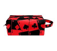 Trousse da viaggio per cosmetici da donna, in pelle e microfibra, pratica borsa organizer con cerniera, per carte da poker Ace nere e rosse, Multi, 8.2x3.1x3.5 in/21x8x9 cm, Beauty case