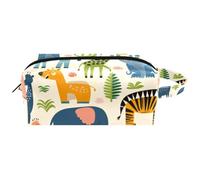 Trousse da viaggio per cosmetici da donna, in pelle e microfibra, pratica borsa organizer con cerniera, motivo animali dello zoo dei cartoni animati, Multi, 8.2x3.1x3.5 in/21x8x9 cm, Beauty case