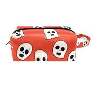 Trousse da viaggio per cosmetici, da donna, in pelle e microfibra, pratica borsa organizer con cerniera, teschio di Halloween con fantasmi, Multi, 8.2x3.1x3.5 in/21x8x9 cm, Beauty case