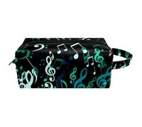 Trousse da viaggio per cosmetici da donna, in pelle e microfibra, pratica borsa organizer con cerniera, motivo note musicali verdi cadenti, Multi, 8.2x3.1x3.5 in/21x8x9 cm, Beauty case