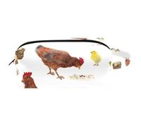 Trousse da viaggio per cosmetici, da donna, in pelle e microfibra, pratica borsa organizer con cerniera, motivo: gallina mangia vermi e uova di pulcini, Multi, 8.2x3.1x3.5 in/21x8x9 cm, Beauty case