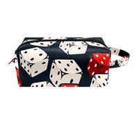 Trousse da viaggio per cosmetici da donna, in pelle e microfibra, pratica borsa organizer con cerniera, dadi bianchi e rossi, Multi, 8.2x3.1x3.5 in/21x8x9 cm, Beauty case