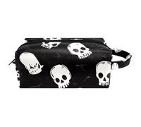 Trousse da viaggio per cosmetici da donna, in pelle e microfibra, pratica borsa organizer con cerniera, teschio fantasmi, Multi, 8.2x3.1x3.5 in/21x8x9 cm, Beauty case