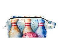 Trousse da viaggio per cosmetici da donna, in pelle e microfibra, pratica borsa organizer con cerniera, palline da bowling ad acquerello, Multi, 8.2x3.1x3.5 in/21x8x9 cm, Beauty case