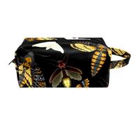 Trousse da viaggio per cosmetici da donna, in pelle e microfibra, pratica borsa organizer con cerniera, falene volanti Firefly, Multi, 8.2x3.1x3.5 in/21x8x9 cm, Beauty case