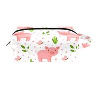 Trousse da viaggio per cosmetici da donna, in pelle e microfibra, pratica borsa organizer con cerniera, simpatici maialini, Multi, 8.2x3.1x3.5 in/21x8x9 cm, Beauty case