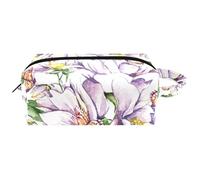 Trousse da viaggio per cosmetici da donna, in pelle e microfibra, pratica borsa organizer con cerniera, farfalle su gelsomino in fiore, Multi, 8.2x3.1x3.5 in/21x8x9 cm, Beauty case