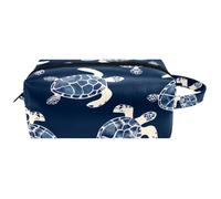 Trousse da viaggio per cosmetici da donna, in pelle e microfibra, pratica borsa organizer con cerniera, tartaruga marina su sfondo blu, Multi, 8.2x3.1x3.5 in/21x8x9 cm, Beauty case