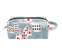 Trousse da viaggio per cosmetici da donna, in pelle e microfibra, pratica borsa organizer con cerniera, carte da gioco che cadono, Multi, 8.2x3.1x3.5 in/21x8x9 cm, Beauty case