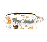 Trousse da viaggio per cosmetici da donna, in pelle e microfibra, pratica borsa organizer con cerniera, divertente gattini pazzi, Multi, 8.2x3.1x3.5 in/21x8x9 cm, Beauty case