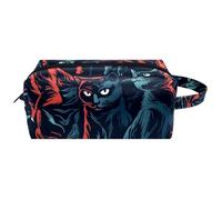 Trousse da viaggio per cosmetici da donna, in pelle e microfibra, pratica borsa organizer con cerniera, gatto nero esotico, Multi, 8.2x3.1x3.5 in/21x8x9 cm, Beauty case