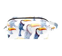 Trousse da viaggio per cosmetici da donna, in pelle e microfibra, pratica borsa organizer con cerniera, tucano esotico uccello tropicale, Multi, 8.2x3.1x3.5 in/21x8x9 cm, Beauty case